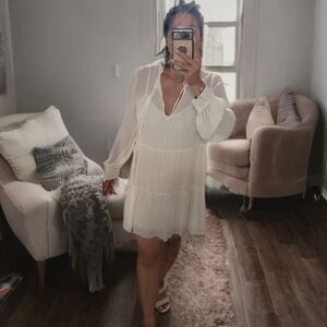 Missguided Cream Long Sleeve Dress